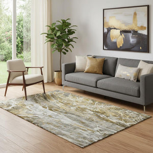 HomeRoots 5' Abstract Washable Area Rug in Brown, Gray & Ivory - Stain Resistant, UV Protected, Durable Design 650922