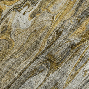 HomeRoots 5' Abstract Washable Area Rug in Brown, Gray & Ivory - Stain Resistant, UV Protected, Durable Design 650922