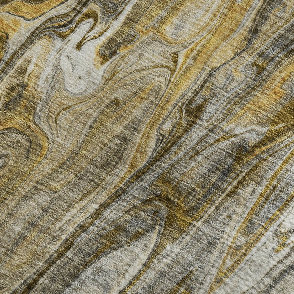 HomeRoots 5' Abstract Washable Area Rug in Brown, Gray & Ivory - Stain Resistant, UV Protected, Durable Design 650922