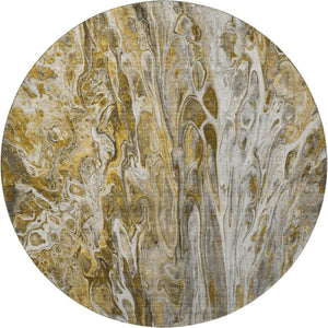 HomeRoots 8' Abstract Round Rug in Brown, Gray & Ivory - Washable, UV-Resistant, Durable for Homes with Kids & Pets 650923