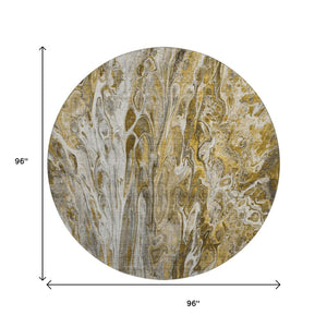 HomeRoots 8' Abstract Round Rug in Brown, Gray & Ivory - Washable, UV-Resistant, Durable for Homes with Kids & Pets 650923