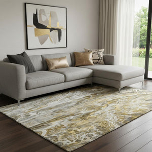 HomeRoots 8' X 10' Abstract Washable Area Rug in Brown, Gray & Ivory - UV Protected, Durable for Homes 650924