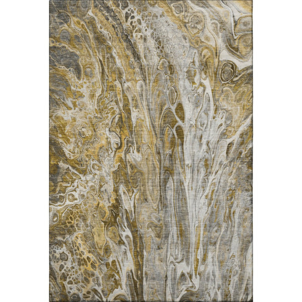 HomeRoots 9' X 12' Stylish Brown Gray Ivory Abstract Area Rug - Washable, UV Protected, Durable & Versatile! 650925