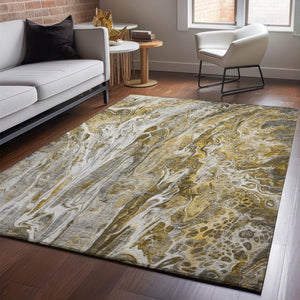 HomeRoots 9' X 12' Stylish Brown Gray Ivory Abstract Area Rug - Washable, UV Protected, Durable & Versatile! 650925