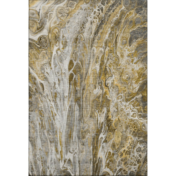 HomeRoots 9' X 12' Stylish Brown Gray Ivory Abstract Area Rug - Washable, UV Protected, Durable & Versatile! 650925