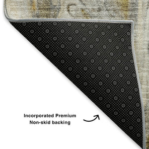 HomeRoots 9' X 12' Stylish Brown Gray Ivory Abstract Area Rug - Washable, UV Protected, Durable & Versatile! 650925