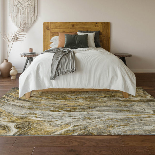 HomeRoots 9' X 12' Stylish Brown Gray Ivory Abstract Area Rug - Washable, UV Protected, Durable & Versatile! 650925