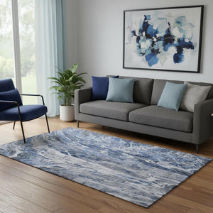 HomeRoots 5' X 8' Blue Gray & Ivory Abstract Area Rug - Washable, UV Protected, Stain Resistant for Easy Care 650928