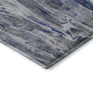 HomeRoots 8' Blue Gray and Ivory Abstract Washable Round Rug - Durable, UV-Protected, Easy Care for Modern Spaces 650929
