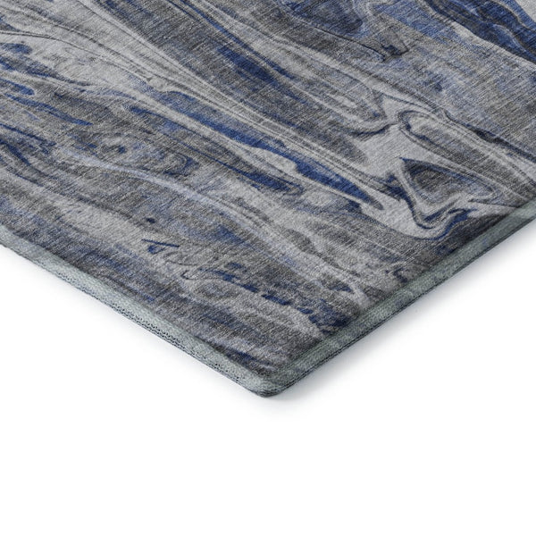 HomeRoots 8' Blue Gray and Ivory Abstract Washable Round Rug - Durable, UV-Protected, Easy Care for Modern Spaces 650929