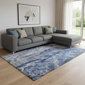 HomeRoots 8' X 10' Contemporary Blue Gray and Ivory Abstract Washable Area Rug with UV Protection & Durability 650930