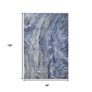 HomeRoots 8' X 10' Contemporary Blue Gray and Ivory Abstract Washable Area Rug with UV Protection & Durability 650930