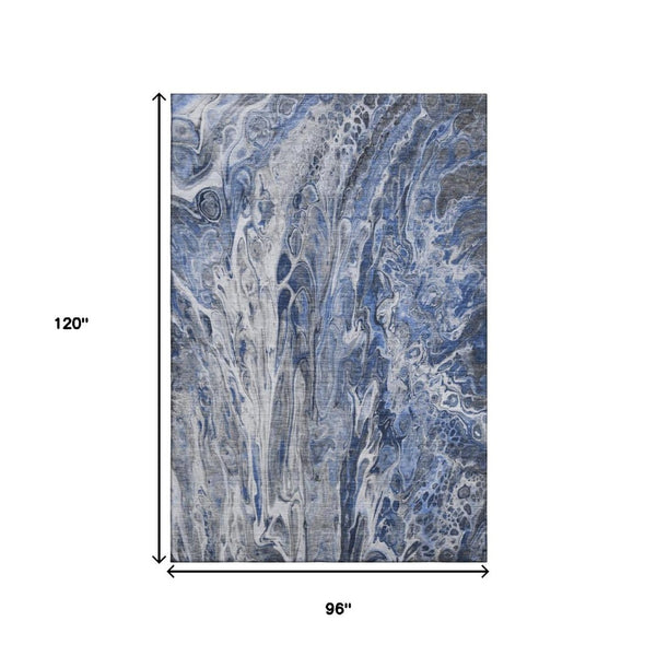 HomeRoots 8' X 10' Contemporary Blue Gray and Ivory Abstract Washable Area Rug with UV Protection & Durability 650930