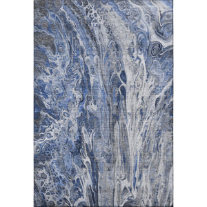 HomeRoots 9' X 12' Modern Blue-Gray & Ivory Abstract Washable Area Rug with UV Protection for High Traffic Areas 650931