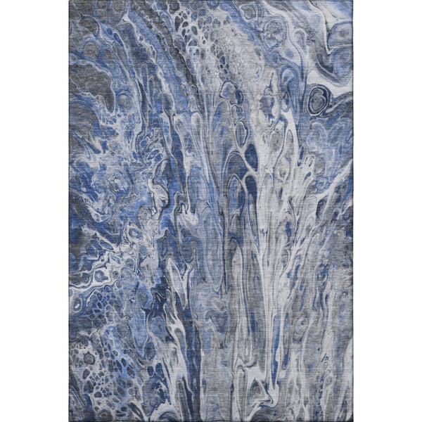 HomeRoots 9' X 12' Modern Blue-Gray & Ivory Abstract Washable Area Rug with UV Protection for High Traffic Areas 650931