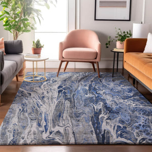 HomeRoots 10' Blue Gray and Ivory Abstract Area Rug - Washable, UV Protected, Durable for High-Traffic Spaces 650932