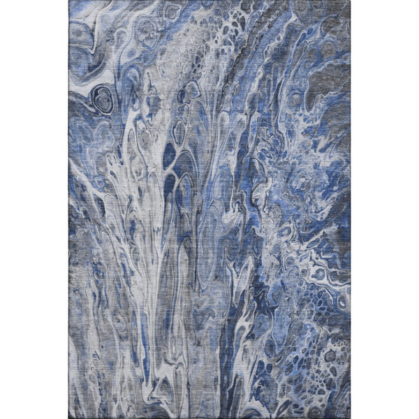 HomeRoots 10' Blue Gray and Ivory Abstract Area Rug - Washable, UV Protected, Durable for High-Traffic Spaces 650932