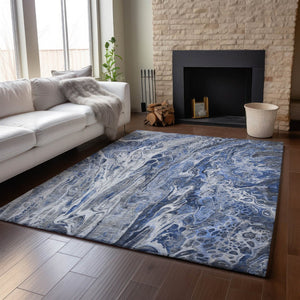 HomeRoots 10' Blue Gray and Ivory Abstract Area Rug - Washable, UV Protected, Durable for High-Traffic Spaces 650932