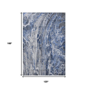 HomeRoots 10' Blue Gray and Ivory Abstract Area Rug - Washable, UV Protected, Durable for High-Traffic Spaces 650932