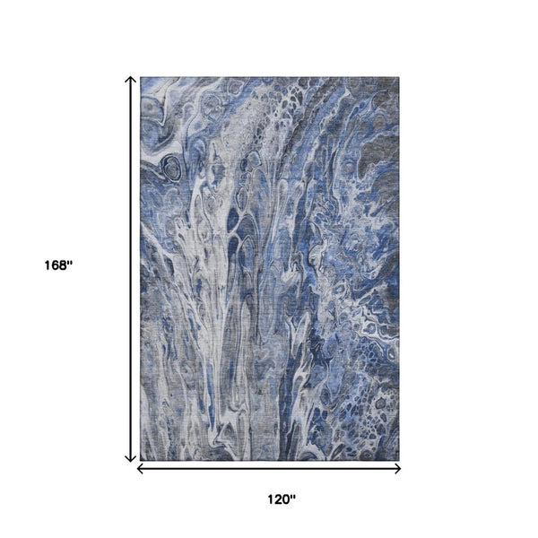 HomeRoots 10' Blue Gray and Ivory Abstract Area Rug - Washable, UV Protected, Durable for High-Traffic Spaces 650932