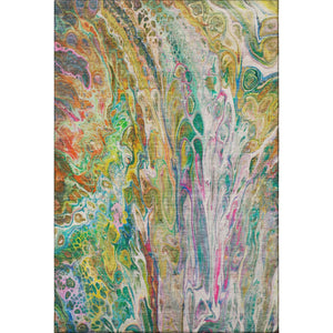 HomeRoots 5' X 8' Stylish Green Gold Teal Abstract Area Rug – Washable, UV Protected, Perfect for Homes! 650934