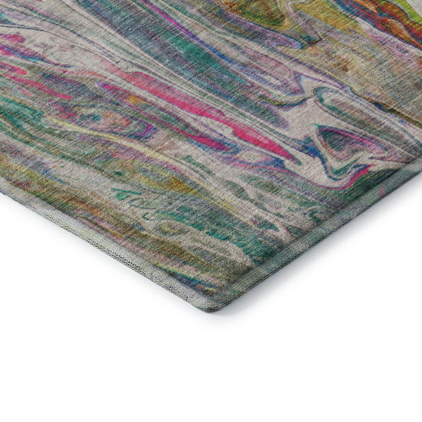 HomeRoots 8' Green Gold And Teal Abstract Washable Round Rug - UV Protected, Stylish & Kid-Pet Friendly! 650935