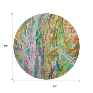 HomeRoots 8' Green Gold And Teal Abstract Washable Round Rug - UV Protected, Stylish & Kid-Pet Friendly! 650935