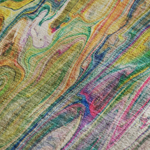 HomeRoots 9' X 12' Abstract Area Rug in Green, Gold & Teal – Washable, UV Protected, Durable for High-Traffic Spaces 650937
