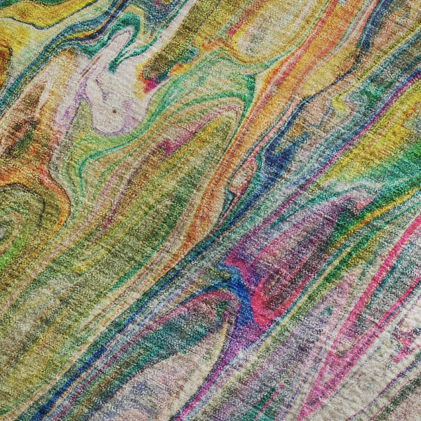 HomeRoots 9' X 12' Abstract Area Rug in Green, Gold & Teal – Washable, UV Protected, Durable for High-Traffic Spaces 650937