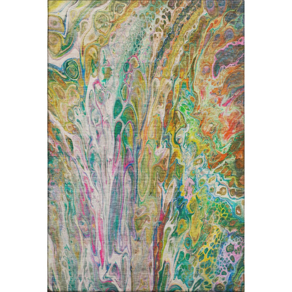 HomeRoots 10' X 14' Abstract Area Rug in Green, Gold & Teal – Washable, UV Protected, Durable for Homes 650938