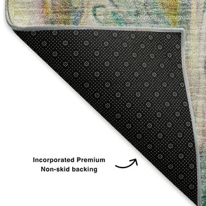 HomeRoots 10' X 14' Abstract Area Rug in Green, Gold & Teal – Washable, UV Protected, Durable for Homes 650938