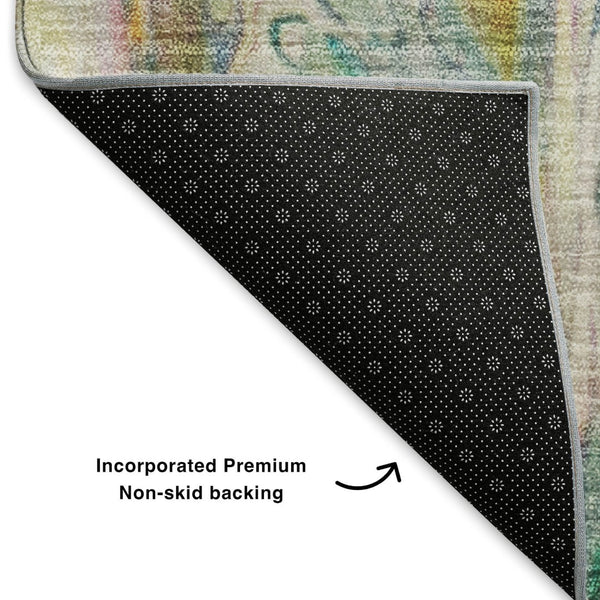 HomeRoots 10' X 14' Abstract Area Rug in Green, Gold & Teal – Washable, UV Protected, Durable for Homes 650938