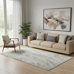 HomeRoots 5' X 8' Modern Abstract Taupe Gray and Ivory Area Rug - Washable, UV Protected, Family-Friendly Design 650940