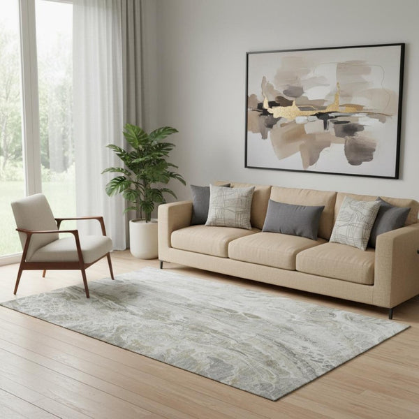 HomeRoots 5' X 8' Modern Abstract Taupe Gray and Ivory Area Rug - Washable, UV Protected, Family-Friendly Design 650940