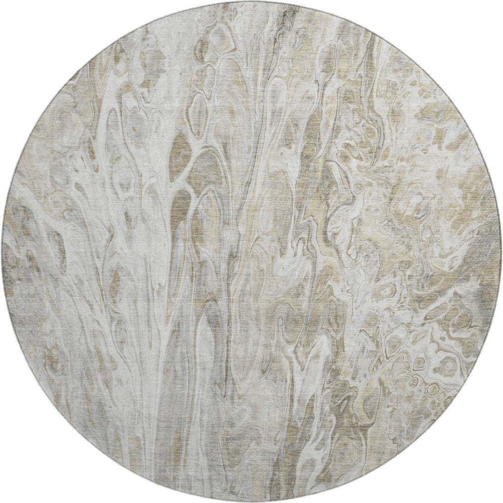 HomeRoots 8' Modern Taupe Gray and Ivory Abstract Round Washable Rug with UV Protection for Busy Homes 650941