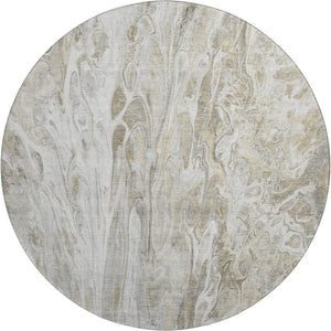 HomeRoots 8' Modern Taupe Gray and Ivory Abstract Round Washable Rug with UV Protection for Busy Homes 650941