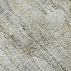 HomeRoots 8' Modern Taupe Gray and Ivory Abstract Round Washable Rug with UV Protection for Busy Homes 650941