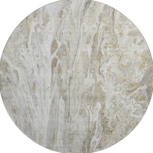 HomeRoots 8' Modern Taupe Gray and Ivory Abstract Round Washable Rug with UV Protection for Busy Homes 650941