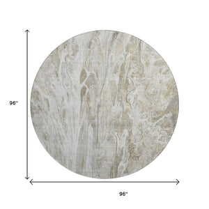 HomeRoots 8' Modern Taupe Gray and Ivory Abstract Round Washable Rug with UV Protection for Busy Homes 650941
