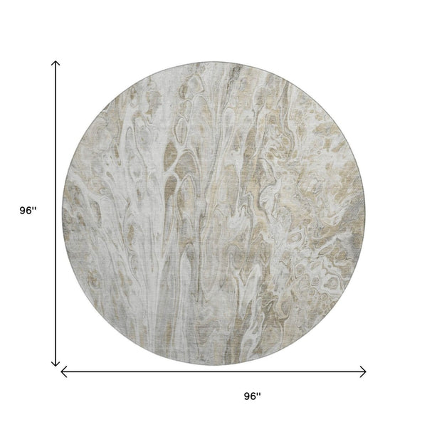 HomeRoots 8' Modern Taupe Gray and Ivory Abstract Round Washable Rug with UV Protection for Busy Homes 650941
