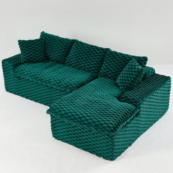 English Elm Green Turtle Velvet Sofa: Convertible Twin-Seat With Right Chaise Lounge For Modern Living Spaces W3371S00040