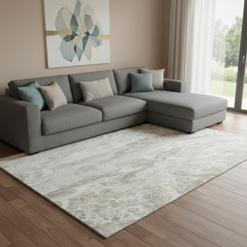 HomeRoots 8' X 10' Taupe Gray & Ivory Abstract Washable Area Rug - Durable, Stain Resistant, UV Protected! 650942