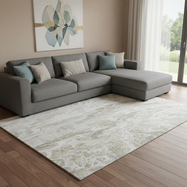 HomeRoots 8' X 10' Taupe Gray & Ivory Abstract Washable Area Rug - Durable, Stain Resistant, UV Protected! 650942