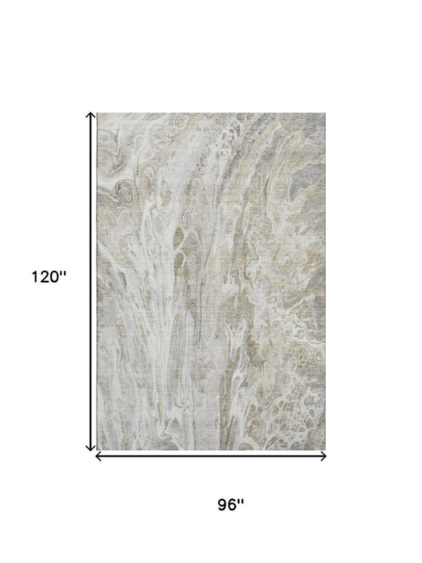 HomeRoots 8' X 10' Taupe Gray & Ivory Abstract Washable Area Rug - Durable, Stain Resistant, UV Protected! 650942