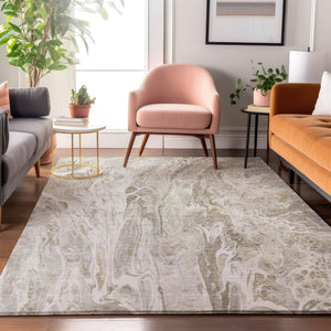 HomeRoots 10' X 14' Abstract Taupe Gray & Ivory Area Rug – Durable, Washable, UV Protected for Busy Homes 650944
