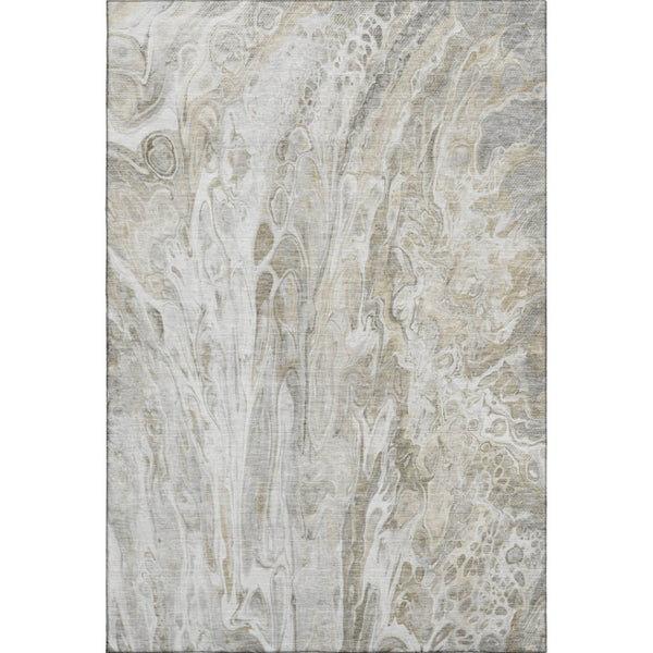 HomeRoots 10' X 14' Abstract Taupe Gray & Ivory Area Rug – Durable, Washable, UV Protected for Busy Homes 650944