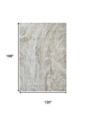 HomeRoots 10' X 14' Abstract Taupe Gray & Ivory Area Rug – Durable, Washable, UV Protected for Busy Homes 650944