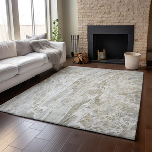 HomeRoots 10' X 14' Abstract Taupe Gray & Ivory Area Rug – Durable, Washable, UV Protected for Busy Homes 650944