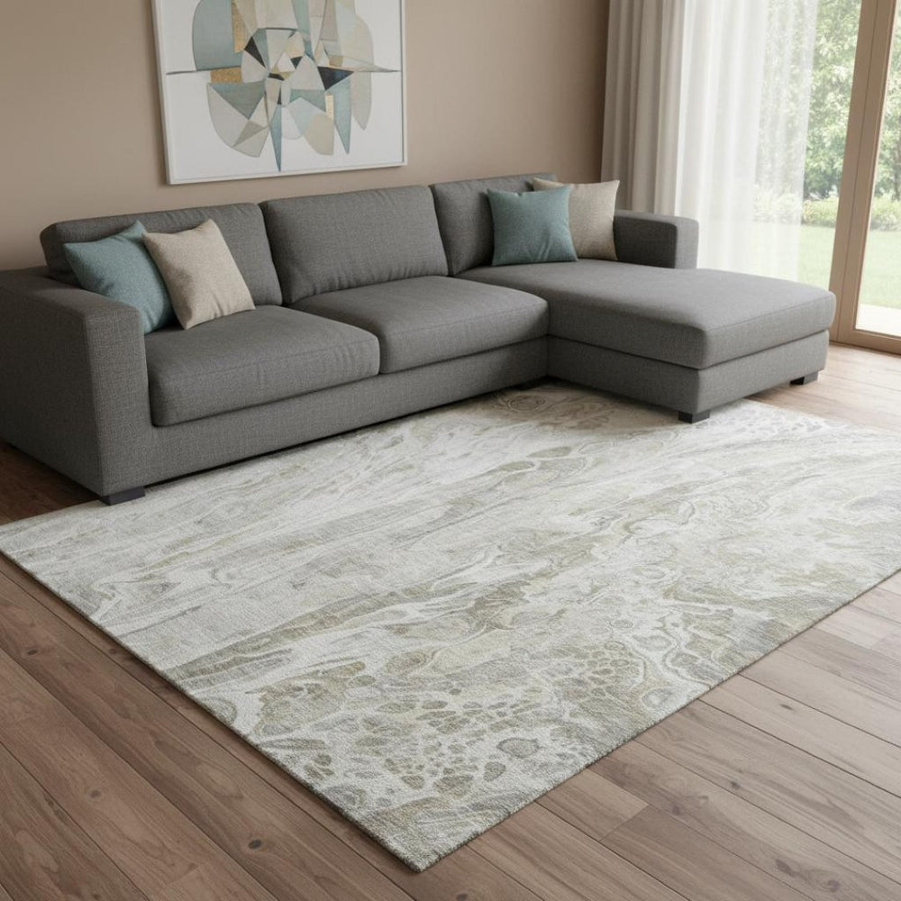 HomeRoots 10' X 14' Abstract Taupe Gray & Ivory Area Rug – Durable, Washable, UV Protected for Busy Homes 650944