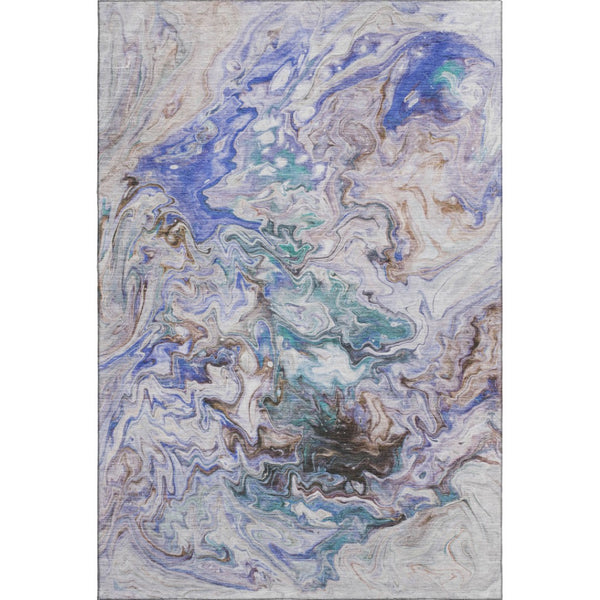 HomeRoots 5' X 8' Abstract Beige Blue Ivory Washable Area Rug - Durable, UV-Protected, Stain-Resistant Design! 650946